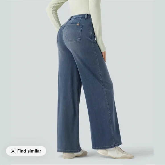 Halara denim flex Casual Wide-Leg with tummy control pats - Picture 2 of 4